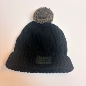Carhartt‎ Black Cable Knit Pom-Pom Cuffed Beanie Hat AH5464-W Carhartt Hat Cabin